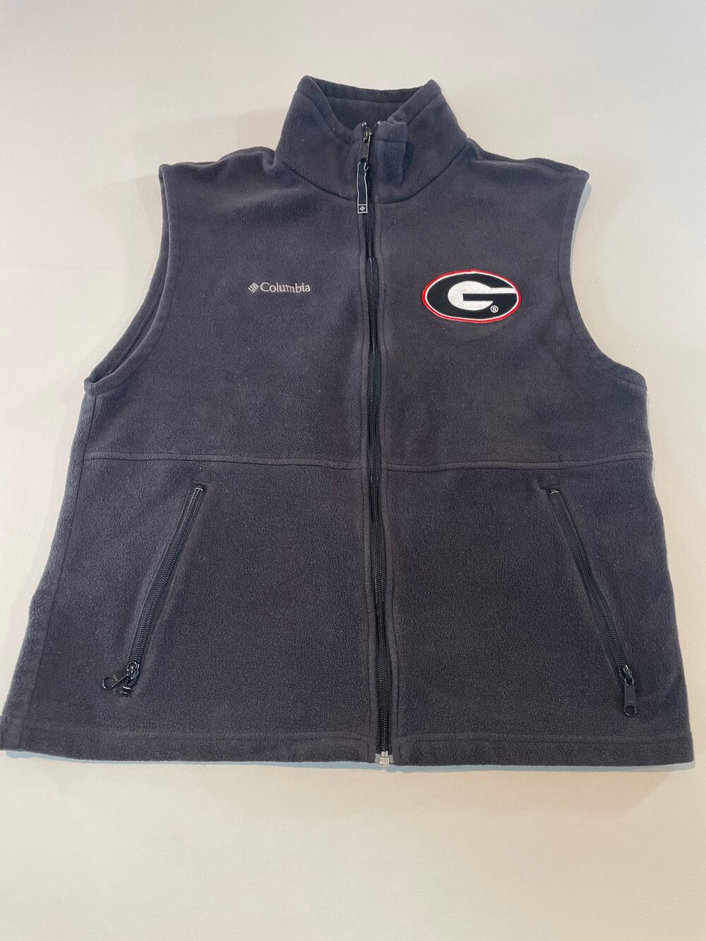 Columbia Georgia Bulldogs Fleece Vest Size L Black NCAA Embroidered Logo